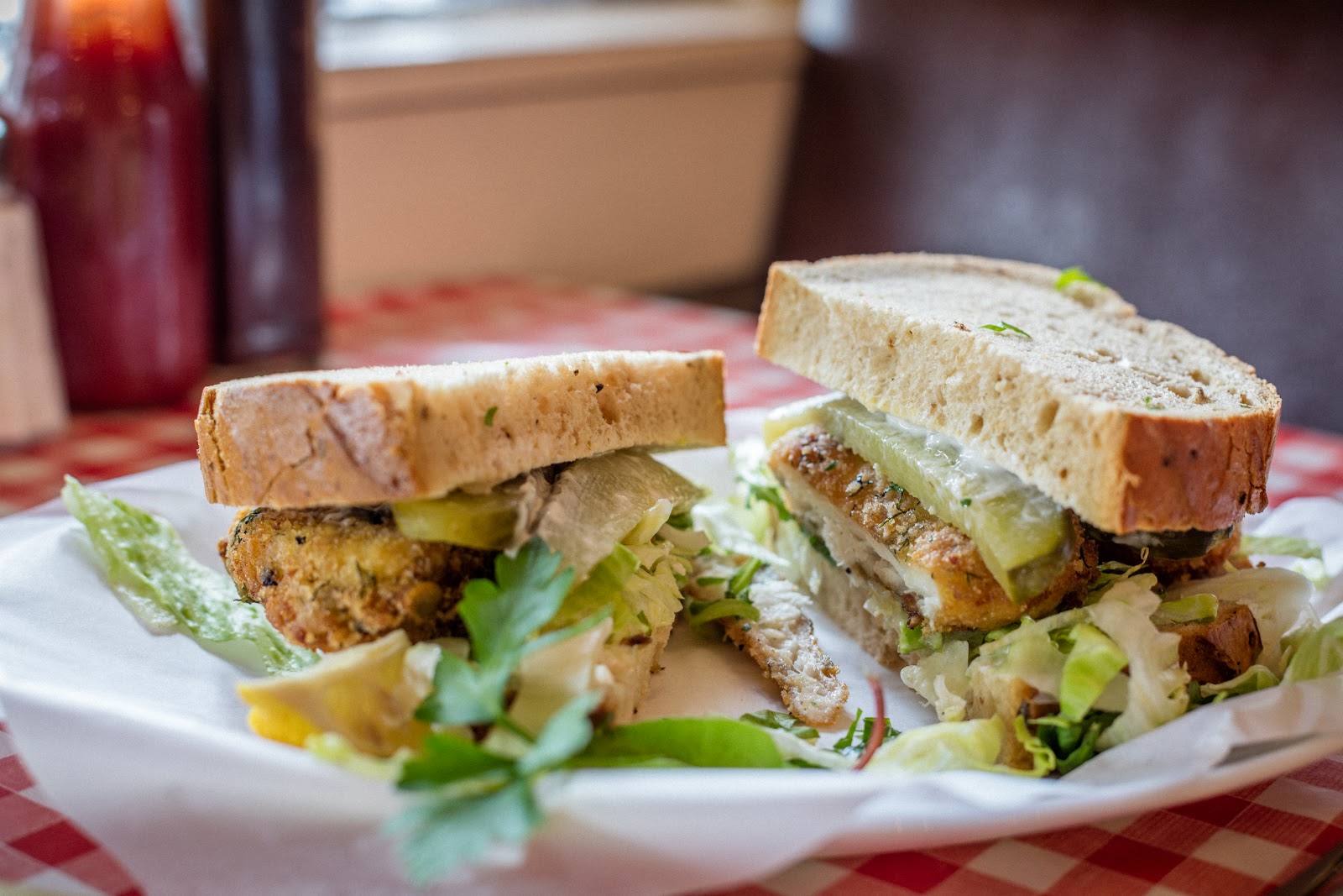 A fresh sandwich with salad